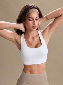 Gameset SHEIN Sport Women's Four Season Removable Padded Mesh Splicing Open Back & Waist Sports Bra, White - White - View 6