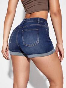 SHEIN Essnce Shorts en mezclilla con cremallera bajo doblado