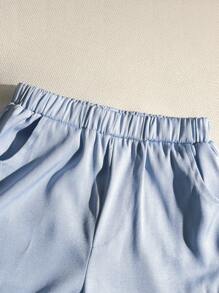 2件套男童纯色前扣短袖T恤和松紧腰短裤套装