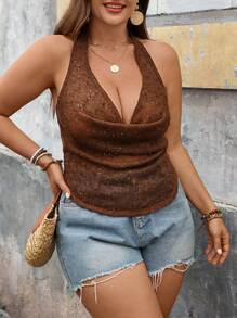 SHEIN VCAY Camicetta vacanziera con scollo ad aletta e schiena scoperta, taglie forti per donna