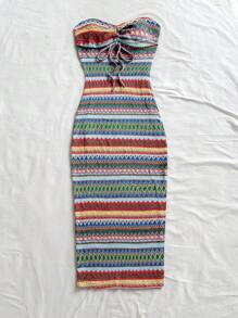 Soleia Women's Striped Pleated Front Tie Dress Beach Vacation Outfits Spring Summer Outfits For Women - Multicolor - View 6