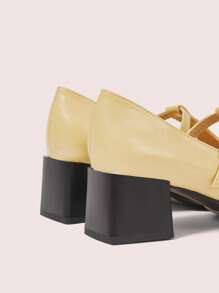 CUCCOO DOLLMOD New Yellow Oxford-Style Square Toe Chunky Heel Vintage Anti-Slip Comfortable Women High Heel Pumps