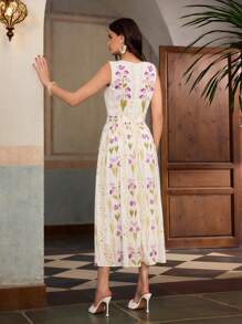 ZEYLAH Váy dài không tay họa tiết hoa cho nữ, váy đi nghỉ - Nhiều màu - Xem 3