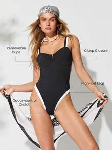 GLOWMODE Inner Glow Quick Dry Chlorine Resistant Balconette Neck High Leg Cut Medium Coverage One Piece Swimsuit Swimming Beach Pool Vacation Resort Travel Summer Wear