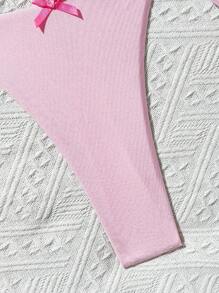 Swim Mod Set de 2 piezas de bikini de verano con parte superior y Bottom, con tirantes de espagueti, espalda descubierta y lazo, de tela brillante, en color rosa, conjunto de traje de baño elegante y lindo - Rosa - Ver 6