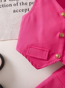 Babygirl Casual Pink Simple Top & Wide Leg Pants Suit Set - Pink - View 8