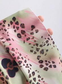 Sweetra Women's New Fashion Summer Pink-Green Floral Leopard Print Ruffle Drawstring Waist Western Style Beach Casual Asymmetric Ruffle Hem Asymmetrical Mini Skirt - Multicolor - View 6