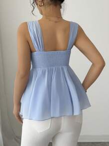 Selianne Women's Sleeveless Blouse With French Heavy Embroidery And Mesh Patchwork - Blue - View 2