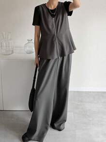 FRIFUL 2 Stücke Damen lässiger und modischer Rüschensaum Sommer Outfit