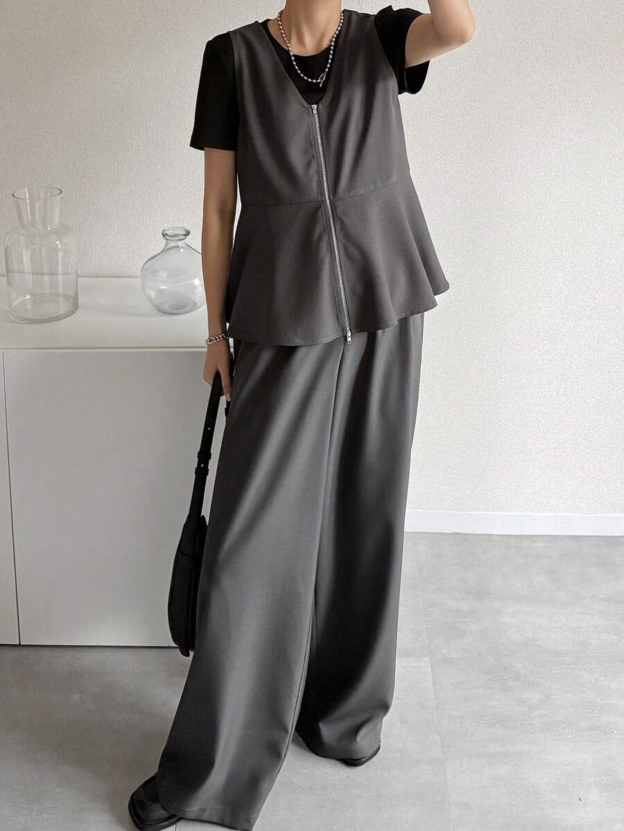 FRIFUL 2 Stücke Damen lässiger und modischer Rüschensaum Sommer Outfit