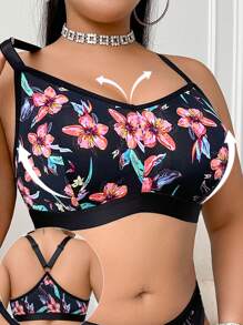 SHEIN 1 件大码女士花卉印花无钢圈时尚文胸 - 彩色 - 查看 3