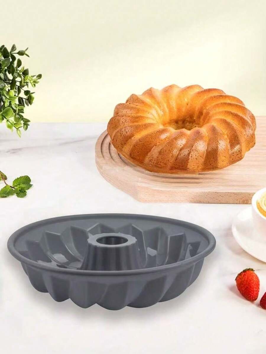 1 件硅胶凹槽彩色蛋糕盘，不粘戚风蛋糕模具，适用于厨房（更新款式） - 灰色 - 查看 1