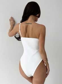 Firerie Nuevo body elegante y minimalista para primavera/verano con diseño asimétrico de plisados estructurales 3D, ajuste ceñido a la cintura, sin mangas, color blanco, adecuado para festivales de música, vuelta al colegio, vacaciones en la playa, fiestas totalmente blancas, vacaciones, maestros, graduación, fiestas totalmente blancas para mujeres, vuelta al colegio - Blanco - Ver 8