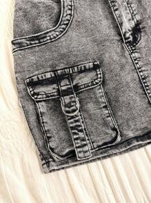 Attitoon Falda vaquera de carga tipo cowboy de estilo grunge Y2K - Gris Oscuro - Ver 6