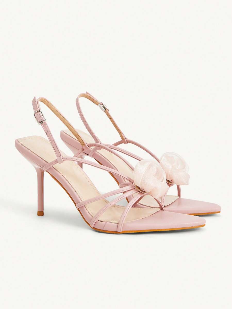 CUCCOO CHICEST 女士高跟凉鞋，尖头镂空粉色花朵 9CM 细高跟性感连衣裙凉鞋，夏季户外凉鞋 - 粉色 - 查看 1