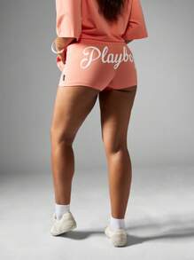 Missguided x Playboy Performance Booty Shorts Compression Workout Running Exercise Training High Waist Activewear Short Form-Fitting Dance Yoga Fitness Spandex Bottoms - Orange - View 5