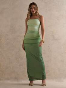Women's Elegant Ombre Ruched Slim-Fit Dress, Sleeveless, Summer, Women's Formal Dress, Women's Maxi Dresses, Summer Dresses For Women, Women Dresses Birthday, Women Birthday Outfit, Graduation Dress, Wedding Guest Dress Women, Vacation Outfits Women, Dresses For Women Elegant - Green - View 1