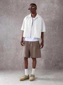 SUMWON 纹理泡泡纱纽扣短袖短款衬衫宽松版型现代夏季休闲宽松廓形度假装 - 白色 - 查看 8