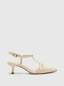 CUCCOO BIZCHIC 女士尖头细高跟鞋 4.5厘米鞋跟优雅日常穿着办公室白领女士哑光白色露背低跟鞋 - 米色 - 查看 2