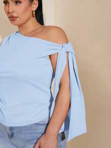 SHEIN BAE Áo kiểu lệch vai cỡ lớn dành cho nữ, thích hợp cho đi làm, hẹn hò, tiệc trà chiều, ngày Valentine, mùa hè, sinh nhật, các dịp trang trọng, tiệc tùng. - Màu xanh nhạt - Xem 7