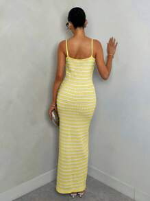 Glamine Elegant Sleeveless Mid-Length Striped Black & White Knit Dress For Women, Spring/Summer Vacation Outfits Women Skirt  Women S Clothes - Multicolor - View 2