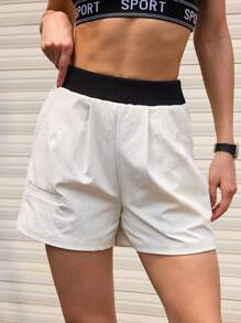 SHEIN Sports Pantaloncini sportivi casual e larghi da donna, a contrasto di colore, per l'estate - Bianco - Visualizzare 4