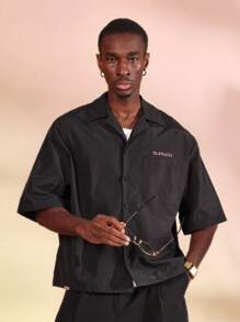 Sumwon Japanese Districts Landmarks Short Sleeve Button Up Shirt Summer Streetwear Fresh Seafood Sushi Restaurant Graphic Print Urban Fashion Tokyo International - Black - View 7
