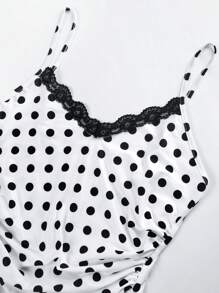 SOLERSUN 大码女装春夏优雅通勤复古性感商务老花风休闲无袖V领情人节婚礼季派对节日音乐节黑色性感蕾丝吊带腰聚拢显瘦极限腰臀比短袖包臀白色波点中长款连衣裙女 - 白色 - 查看 7