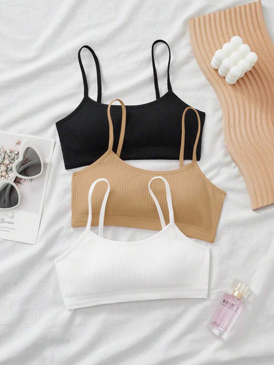 SHEIN 3pcs/Set Tween Girls' Minimalist Casual Padded Comfortable Underwear Bras