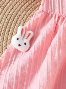 SHEIN Young Girls Cute Rabbit Collar Button Front Short Sleeve Dress