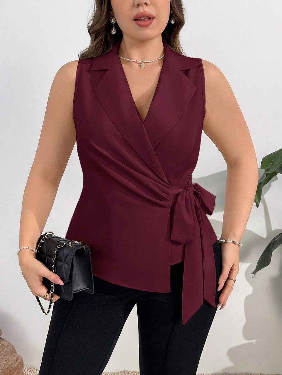 Firerie Plus Size Women Elegant Commuting Chic Vacation Delicate Afternoon Tea Slightly Sexy Date Music Party INS Vintage College Beach Photo Casual Sophisticated Commute Wrapped Tie Back Sleeveless Vest, Spring/Summer,Business Casual In Fall/Winter