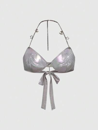 Fairycore ملابس علوية سبا بلا أكمام بتصميم بشكل سلسلة سحرية تزينها صور الحورية والدلفين