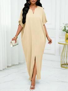 SHEIN Lady Vestido kaftan de manga tipo murciélago con muesca para el otoño y el invierno