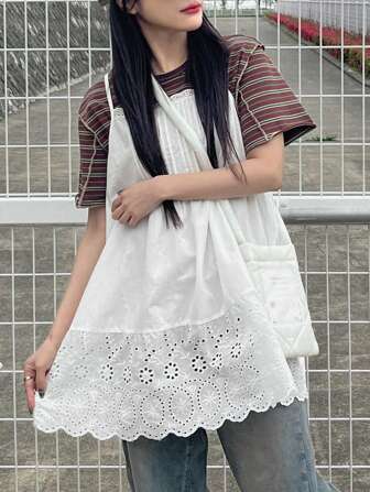 FRIFUL A-Line Camisole Top, Embroidered Cotton Casual Mid-Length Vest, Versatile Layering, Women Beach Holiday Outfit