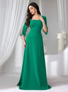 Đầm dạ hội trang trọng dệt kim đính hạt bong bóng cho nữ, Đầm dự tiệc, Váy dài, Dành cho khách dự tiệc cưới - Màu xanh Ô liu - Xem 6