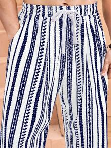 HIMLAND 男士梭织休闲时尚宽松松紧腰直筒裤，秋季 - 藍白色 - 查看 2