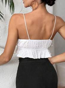 SHEIN SXY Summer Sexy Solid Color Ruffle Hem Cami Top - White - View 2