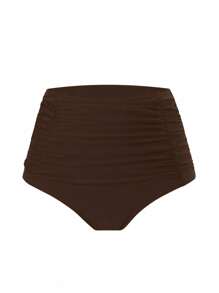 Nuvra Women High Waisted Shirred Tummy Control Flattering Bikini Bottom For Summer Beach Vacation