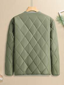 Manfinity Homme Men's Solid Color Single Breasted Casual Winter Jacket Jacket Men's Casual Men Jacket Men Casual Jacket Jackets For Men - Army Green - View 2