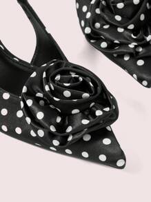 CUCCOO DOLLMOD Elegant Polka Dot Fabric High Heel Pumps, Suitable For Commute And Vacation For Christmas - Black and White - View 7