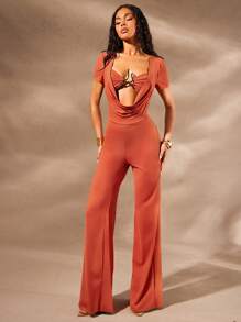 Hauture Tuta corta aderente da donna a maniche corte, con drappeggio, sexy e alla moda, adatta per l'estate