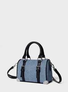 SHECARRY Women's Large Capacity Denim Effect Handbag For Daily Commute - Blue - View 3