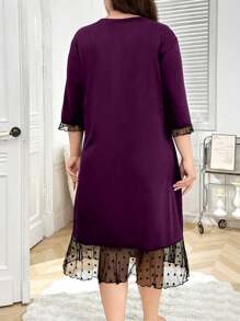 Rochie casual cu imprimeu de dantelă și patchwork, stil INS