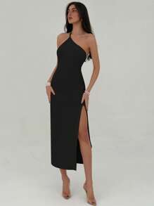 Aloruh Knit Maxi Backless Slit Dress