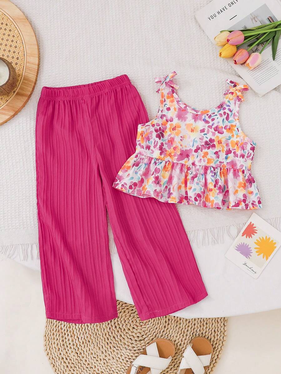 Bộ áo yếm in họa tiết cho bé gái và quần dài thường ngày có họa tiết - Nhiều màu - Xem 1