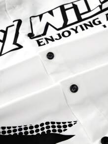 AXEPEAK 男士数码印花宽松短袖梭织衬衫，适合夏季，街头潮流必备 - 白色 - 查看 5