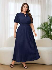 Ellevyn Plus Size Fashion Polka Dot Jacquard Tie Waist Pleated Summer Dress,Graduation Dress,Graduation Dresses For Women,White Graduation Dress,Graduation Outfit, ,Summer Dress,Graduation Dress,Dresses For Women Summer,Wedding Guest Dress Women Prom Dress,Elegant Dresses For Party,Birthday Dresses For Women,Dresses For Women Elegant,Elegant Dresses For Women - Navy Blue - View 6