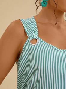 Travachic Ensemble 2 pièces grande taille pour femmes - un débardeur bleu et blanc rayé et un short, pour la plage et l'été