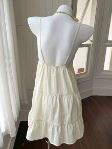 Comfortcana Váy hở lưng ren dệt màu mơ - Màu be - Xem 2