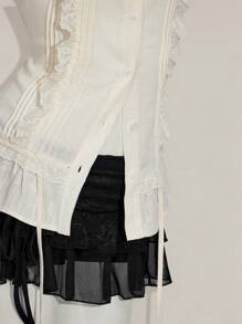 SHEIN ICON Y2k 女式西部乡村音乐会波西米亚嬉皮米色哥特夏季休闲蕾丝边衬衫